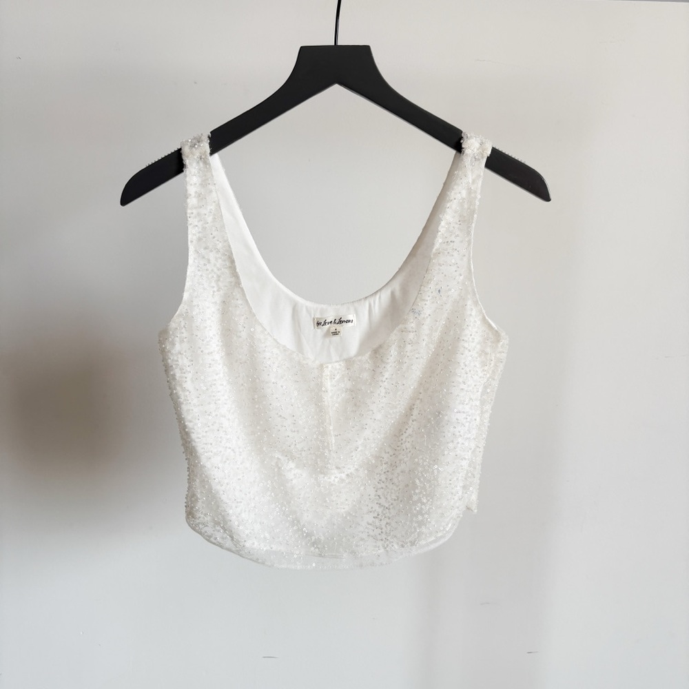 For Love & Lemons White Sequin Tank Top